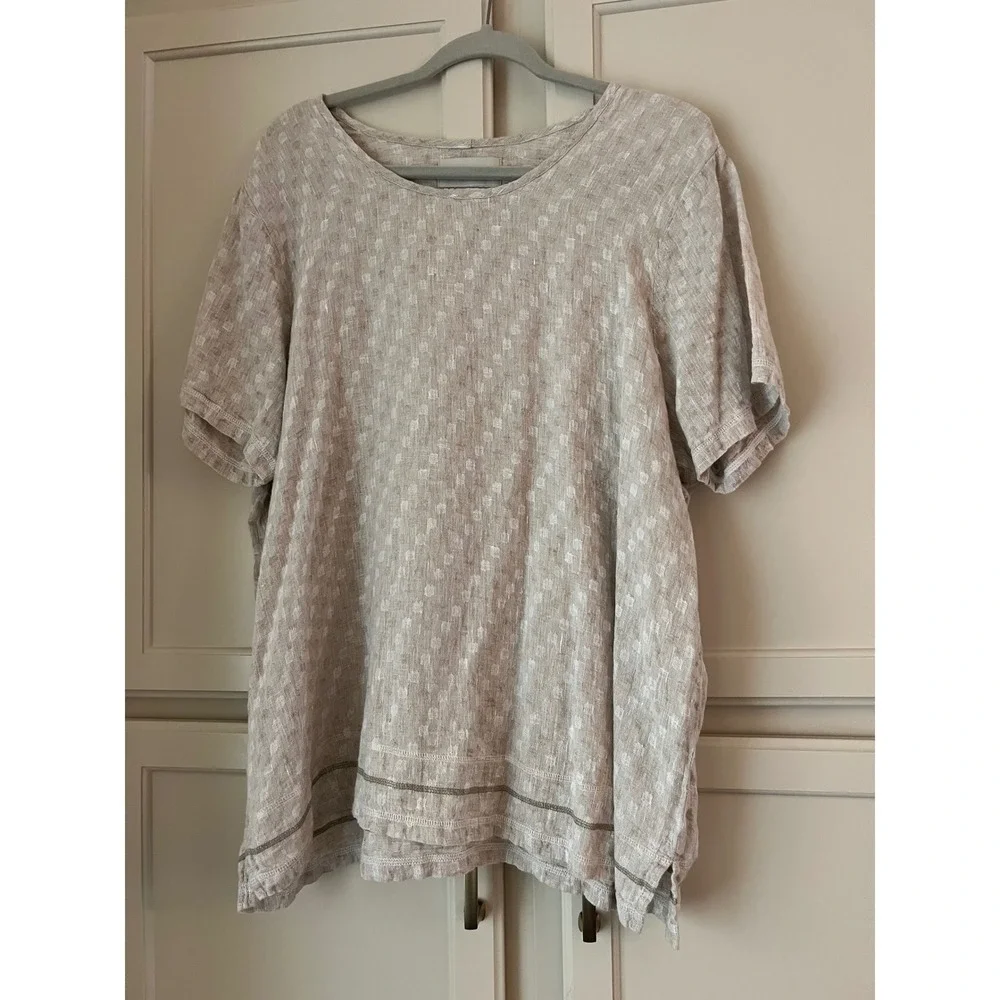 FLAX Oatmeal Linen Textured Tunic Top Scoop Neck Short Sleeve Size large - Picture 5 of 6